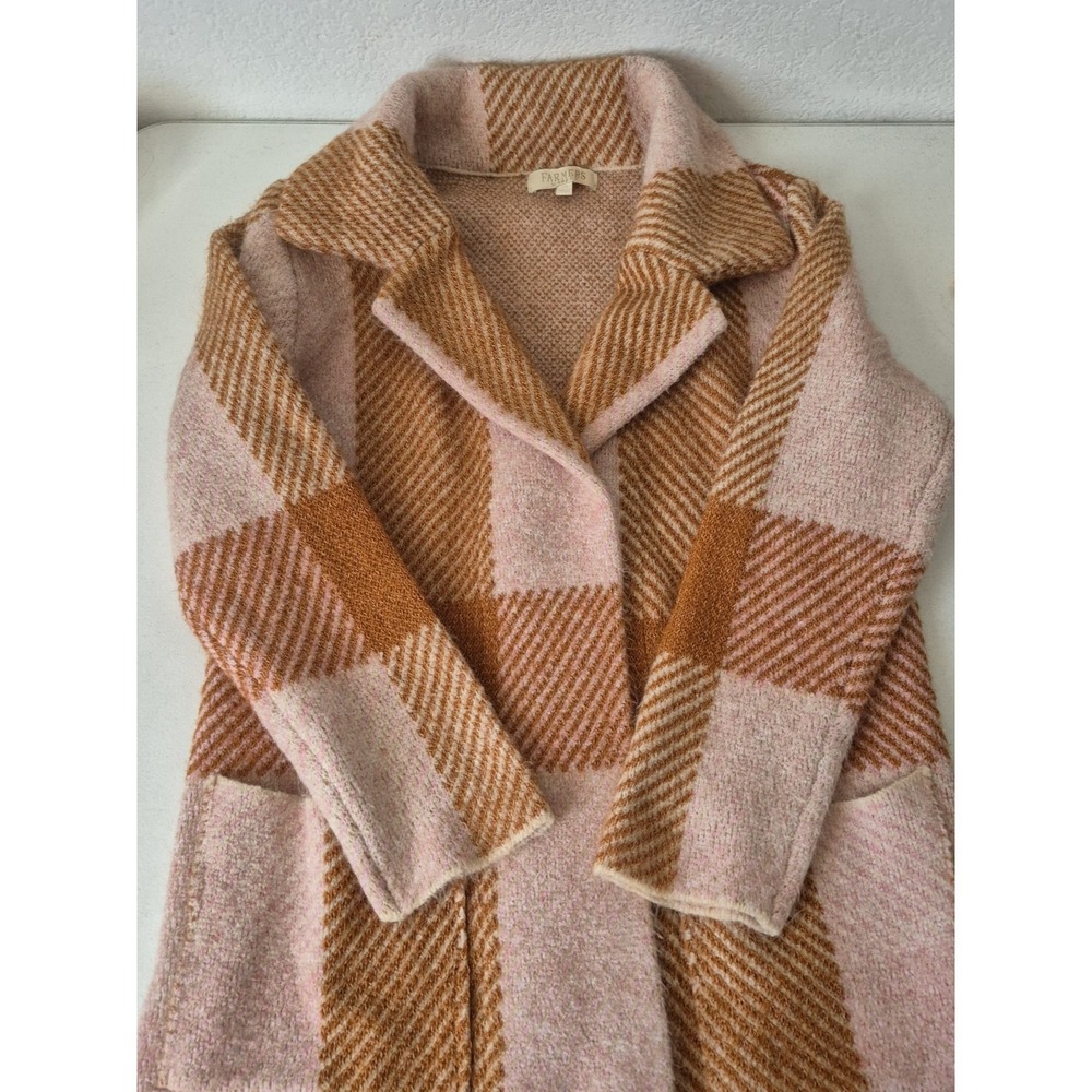 Farmers Market Duster Cardigan Womens M Pink Brown Patchwork Fuzzy Open Front - Picture 3 of 7